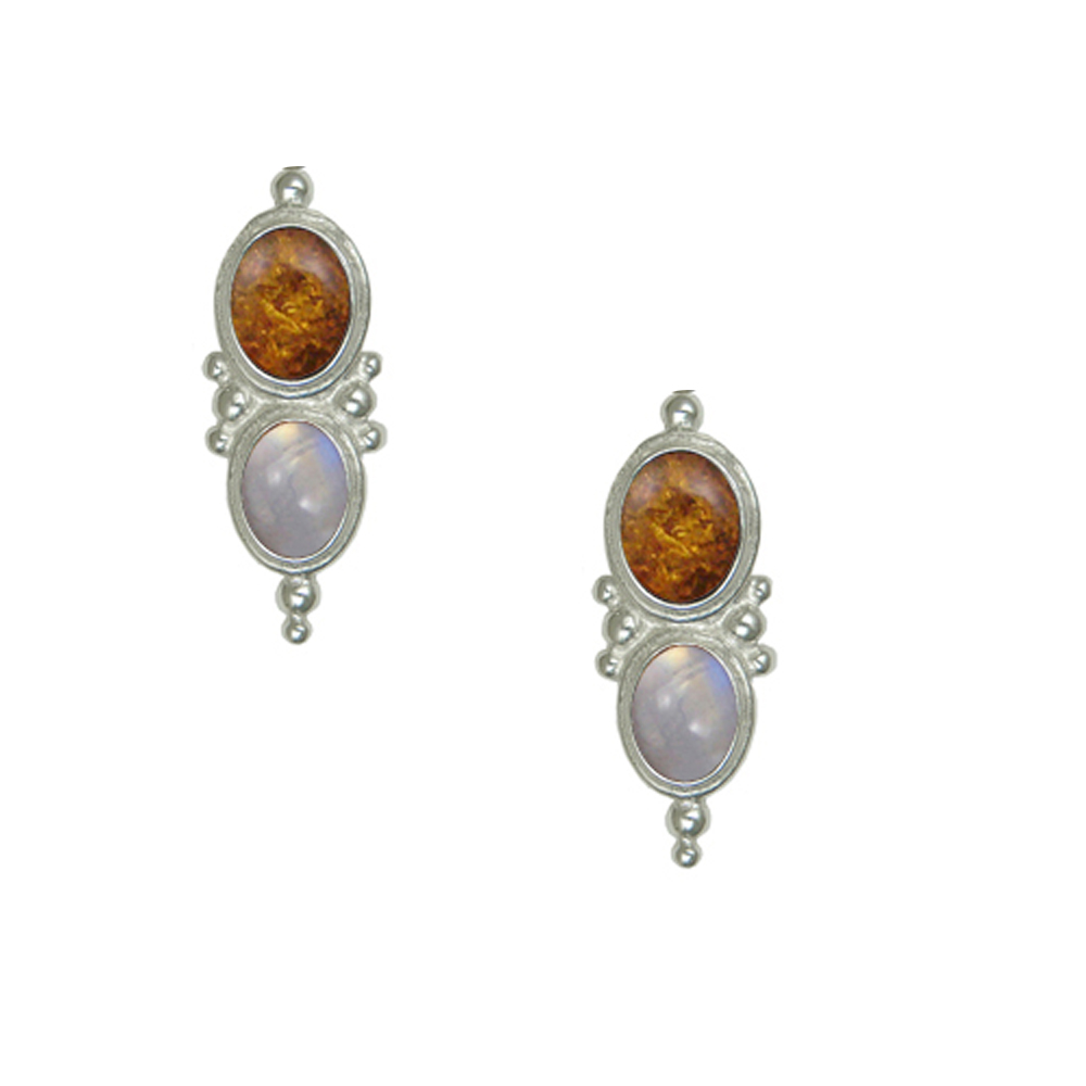 Sterling Silver Drop Dangle Earrings With Amber